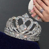 Pave CZ Heart Crown Tiara Ring