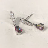 Rainbow Mystic Pear CZ Line Drop Earrings