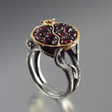 Garnet-Red Pomegranate Branch Shank Ring