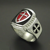 Red Crusader Shield Cross Enamel Signet Ring
