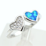Blue Opal-Look Double Heart Ring