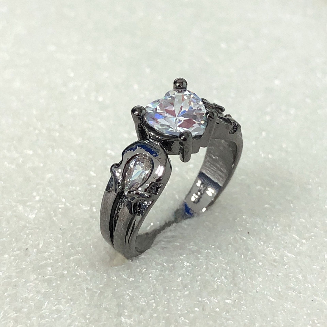 Clear Heart CZ Black Gunmetal Ring