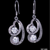 Clear CZ Double-Stone Scroll Hook Earrings