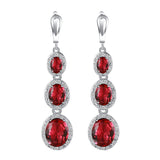 Ruby-Red Oval CZ Halo Triple-Drop Jewelry Set