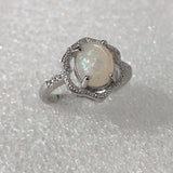 Red Opal-Look Oval Scalloped Halo Ring