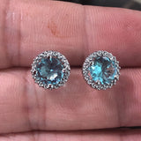 Aqua Round CZ Halo Stud Earrings