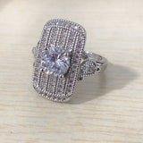 Round CZ Pavé Rectangle Shield Ring