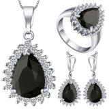 Black Pear CZ Halo Jewelry Set