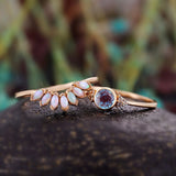 Opal-Look Petal Crown Rose Gold Ring