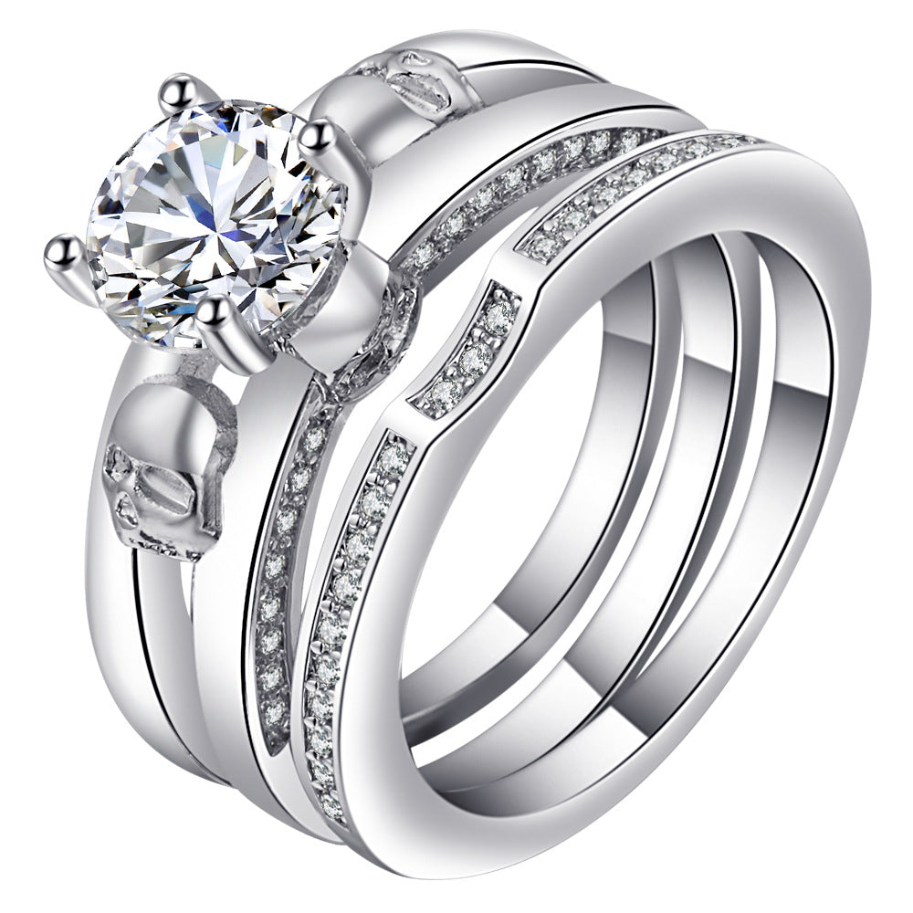 Round CZ Solitaire Three-Band Bridal Ring Set
