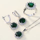 Emerald-Green Sunburst Halo Jewelry Set