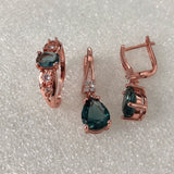 Teal Pear CZ Rose Gold Jewelry Set