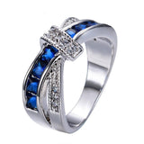 Sapphire-Blue Channel CZ Crossover Bow Ring