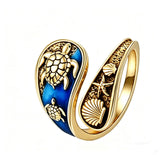 Sea Turtle Blue Enamel Open Wrap Ring