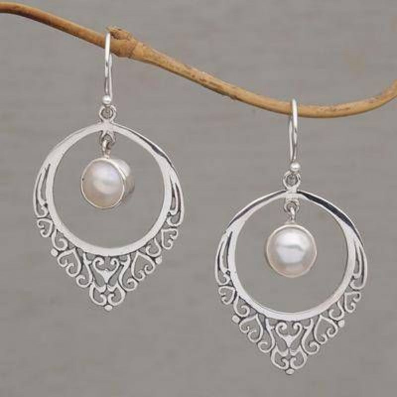 Pearl-Look Filigree Hoop Hook Earrings