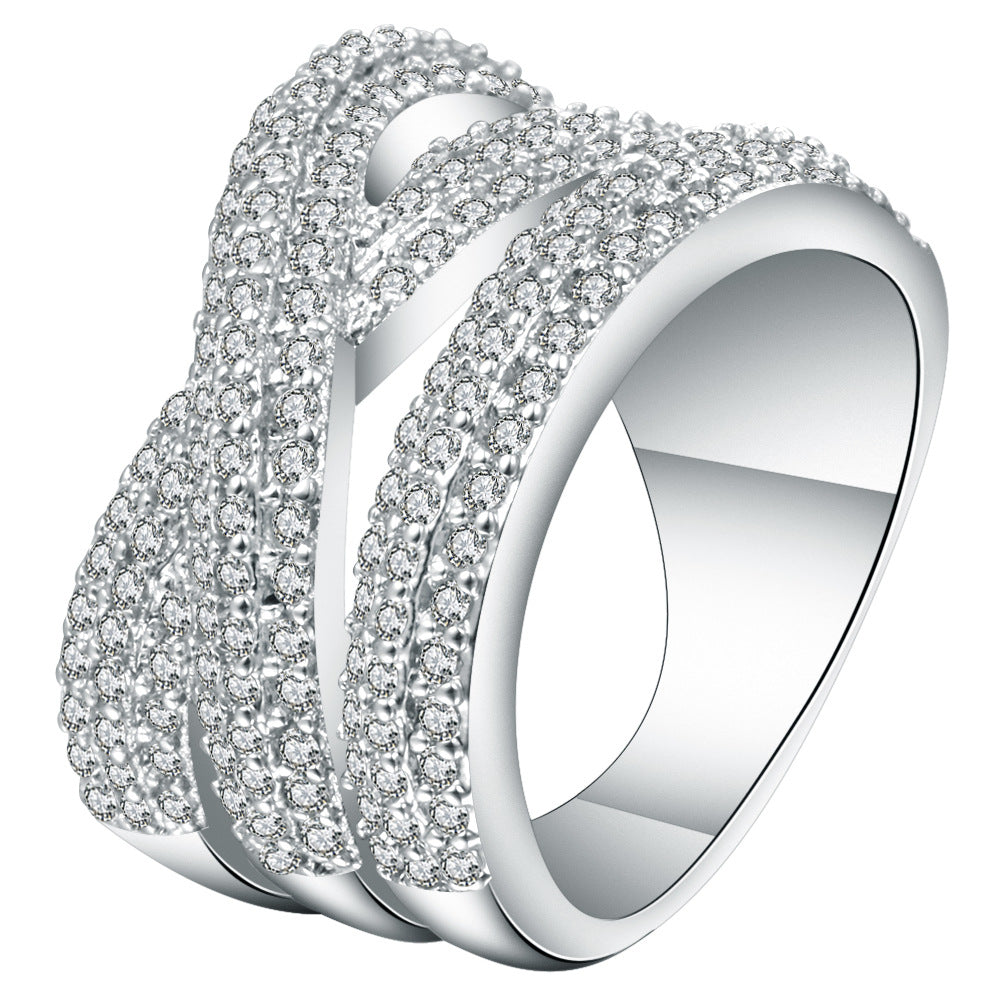 Pavé CZ Crisscross Triple Band Ring