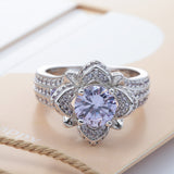 Lavender Round CZ Flower Pavé Ring