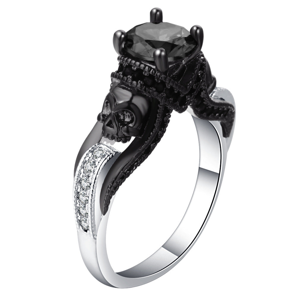 Black CZ Skull Gothic Engagement Ring