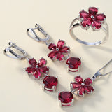 Ruby-Red CZ Flower Jewelry Set