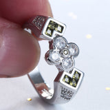 Clear CZ Flower Olive Square Accent Ring