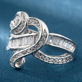 Pave Baguette CZ Swirl Crossover Ring