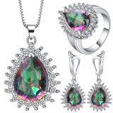 Rainbow Mystic Pear CZ Starburst Jewelry Set