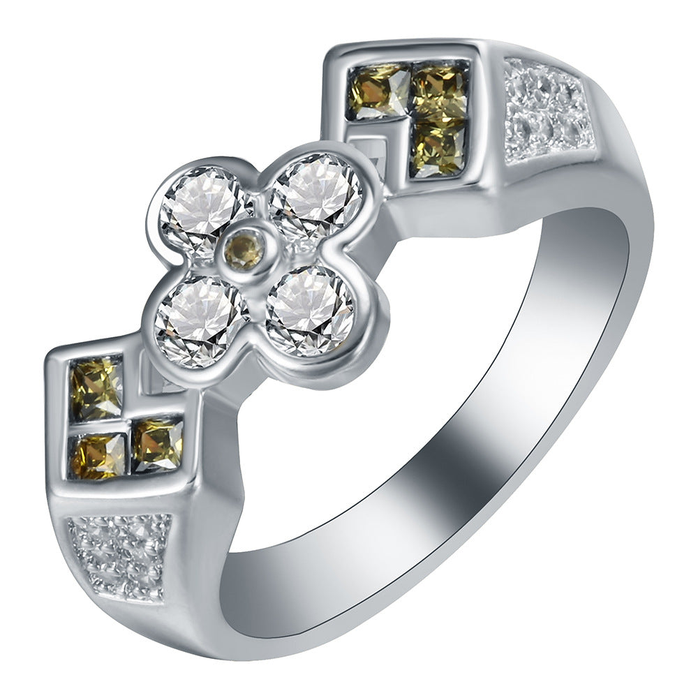 Clear CZ Flower Olive Square Accent Ring