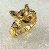 Gold Cat Face CZ Ring