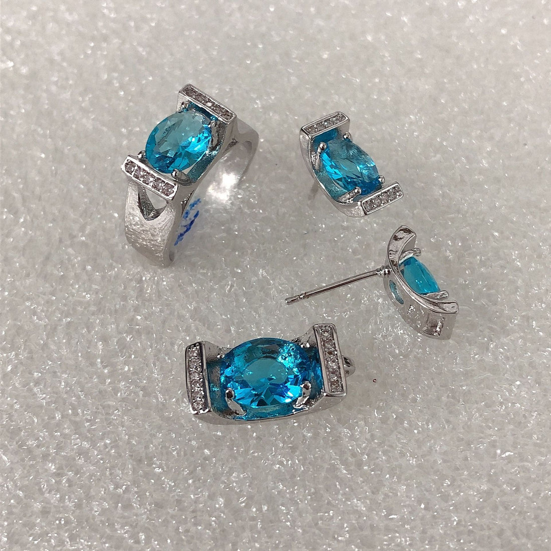 Aqua Oval CZ Ring and Earring Set