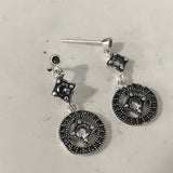 Antique Black CZ Medallion Drop Earrings