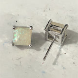 White Opal-Look Square Prong Stud Earrings