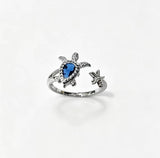 Blue CZ Turtle and Starfish Open Ring