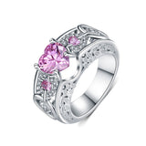 Pink Heart CZ Filigree Wide Ring