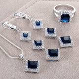 Sapphire-Blue Square CZ Tiered Drop Jewelry Set