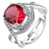 Ruby-Red Round CZ Swirl Pavé Ring