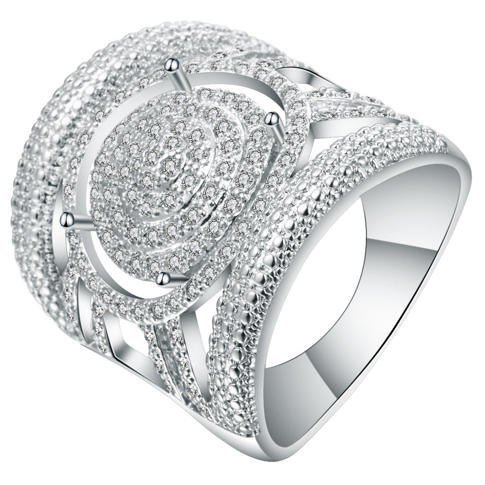 Pavé CZ Round Dome Wide Shield Ring
