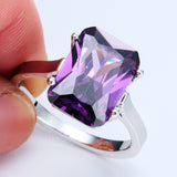 Amethyst-Purple Emerald-Cut CZ Solitaire Ring