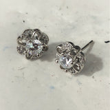 Clear CZ Flower Halo Stud Earrings