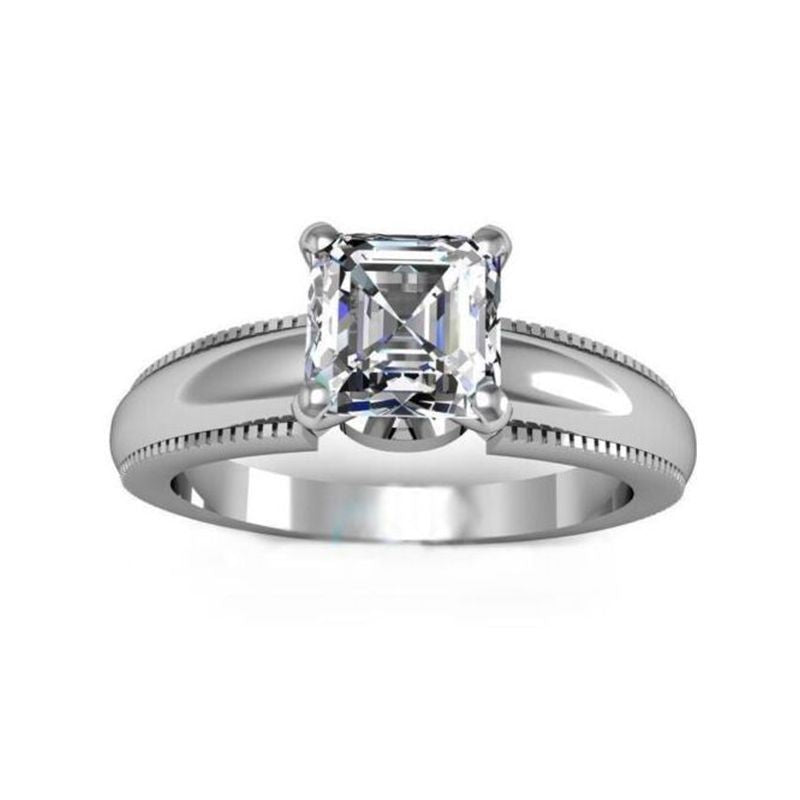 Clear Asscher-Cut CZ Solitaire Milgrain Ring