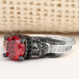 Ruby-Red CZ Black Skull Crown Ring