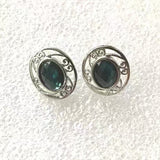 Dark Teal Oval Stone Scroll Stud Earrings