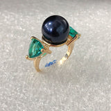Pearl-Look Green CZ Toi-et-Moi Open Ring