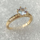 Clear Round CZ Gold Filigree Solitaire Ring