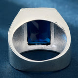 Sapphire-Blue Square Greek Key Ring