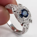 Sapphire-Blue CZ Vintage Halo Ring