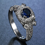 Sapphire-Blue CZ Vintage Halo Ring