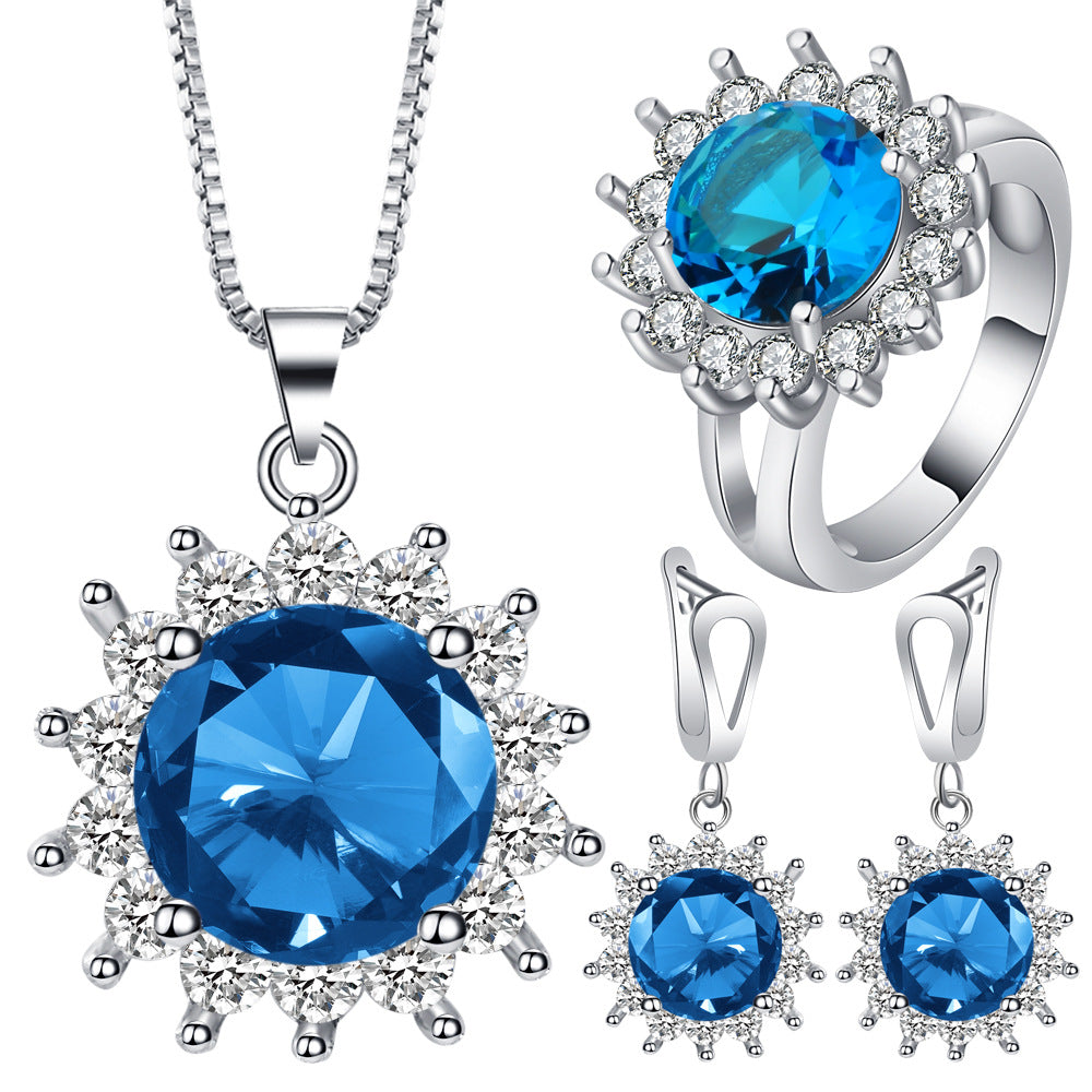 Sapphire-Blue Sunburst Halo Jewelry Set