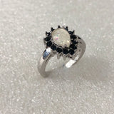 Opal-Look Pear Black CZ Halo Ring
