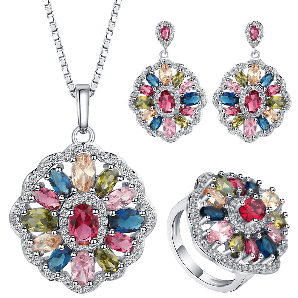 Multicolor Marquise CZ Flower Cluster Jewelry Set