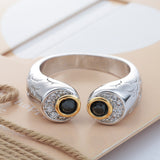 Black CZ Bezel Open Cuff Ring